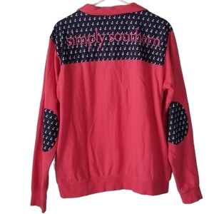 Simply Southern Pink 1/4 Zip Pullover Sweatshirt Anchor Print Elbow Patches M